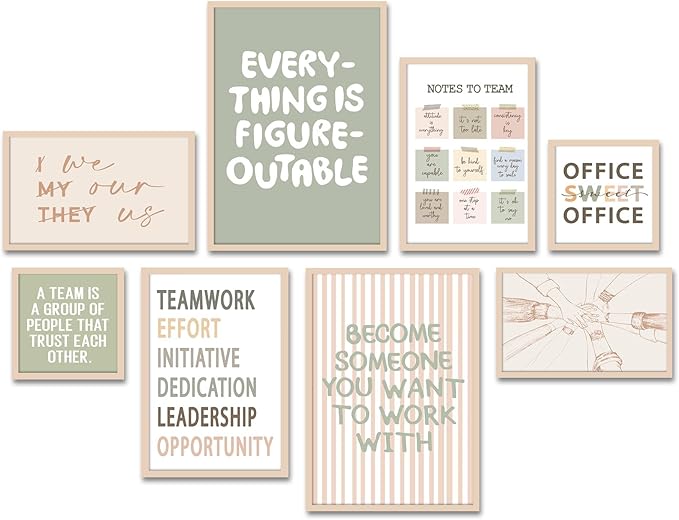 Faccito 8 Set Everything Is Figureoutable Inspirational Wall Art for Office Large Wooden Wall Decor Motivational Teamwork Framed Art Decor for Office Home Work Classroom Cubic