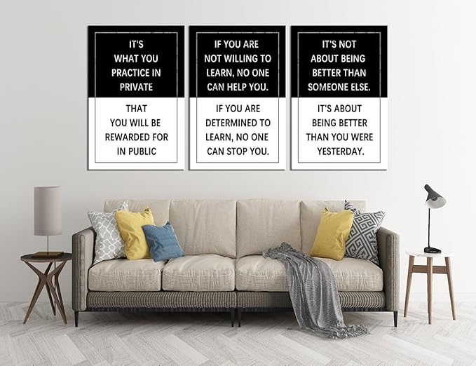 Inspirational Poster for Office 3 Piece Practice Entrepreneur quote Motivational Wall Art Canvas Prints Artwork for Living Room Modern Home Decor Painting Pictures Stretched and Framed[72''Wx 36''H]