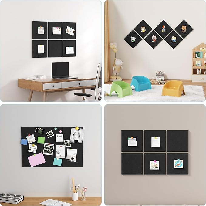 Large Cork Boards for Walls – 36" x 24" Self Adhesive Felt Wall Tiles, Ideal for Office Black Bulletin Board, Easy to Install Pin Board Photo Board