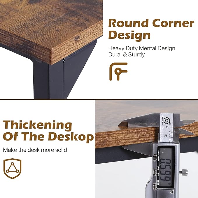Dkelincs Computer Desk 47” Writing Desk Modern Simple Style Office Desk with Metal Frame for Home Office Easy Assembly, Brown