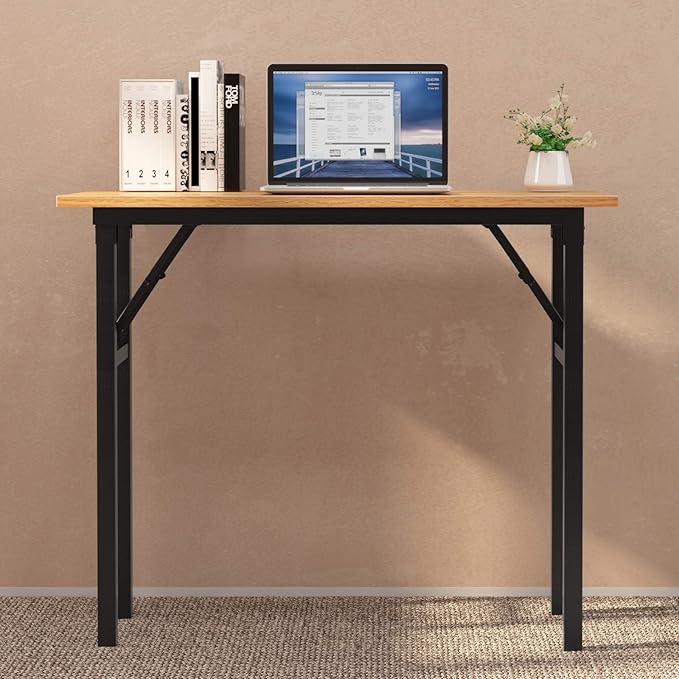 soges Small Computer Desk 31.5 inches Folding Table,Laptop Desk Dining Table Writing Table Study Desk,Workstation for Home Office No- Assembly Required，Teak&Black