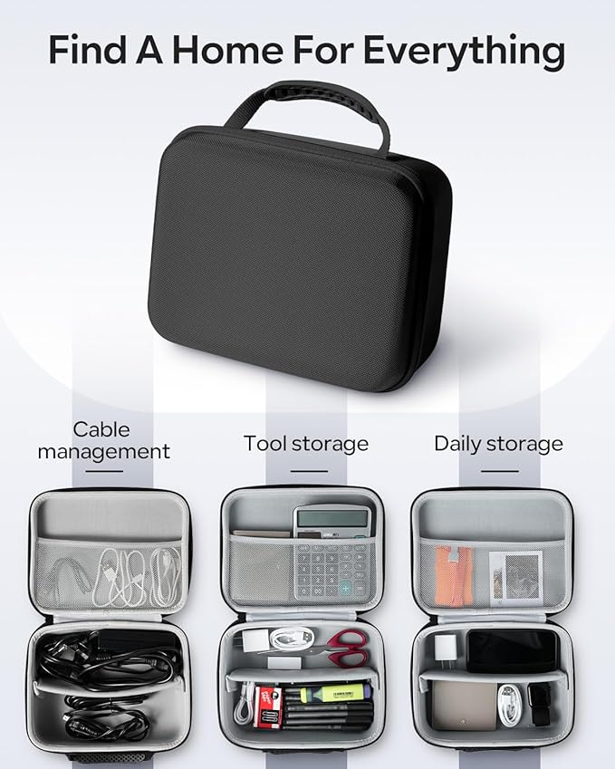 Phomemo Label Printer Hard Case- Compatible 241BT for Rollo for Nelko for Omezizy Bluetooth Shipping Label Printer,Storage Bag for Label Holder and Thermal Paper, Black (Case Only)