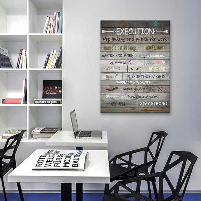Motivational Wall Decor Inspirational Office Quotes Canvas Poster Print Inspiring Positive Quotes Picture for Bedroom Living Room Office Wooden Framed Ready to Hang [18''Wx24''H]