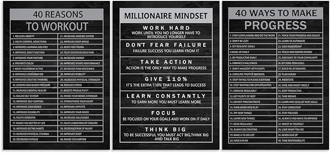 WYJZDZQ8 Millionaire Mindset Inspirational Canvas Wall Art Motivational Painting Positive Entrepreneur 40 Reasons to Workout Quotes Poster Wall Art Office Classroom Wall Home Decor[60''Wx 28''H]