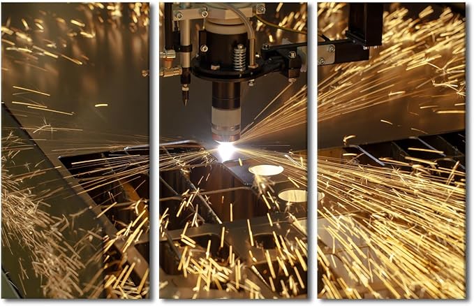 Framed Wall Art Prints Plasma Cutting Pictures Canvas Prints Art Work for Walls Multi-panels Wall Art Metalwork Industry Machine Canvas Art Wall Decor for Bedroom Living Room, 42x28 Inch