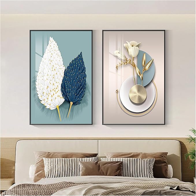 Wall Art for Office Framed Decorative Oil Painting Set Posters for Room Decorative Modern Artwork Ready to Hang 2 Pieces,Q,15.7 * 11.8in