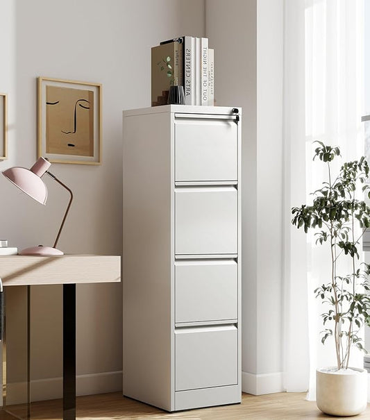 4 Drawer File Cabinet with Lock, Metal Filing Cabinet for Home Office, Vertical File Cabinet for Letter/Legal/A4/F4 Documents, Easy to Assemble Steel Storage Cabinet