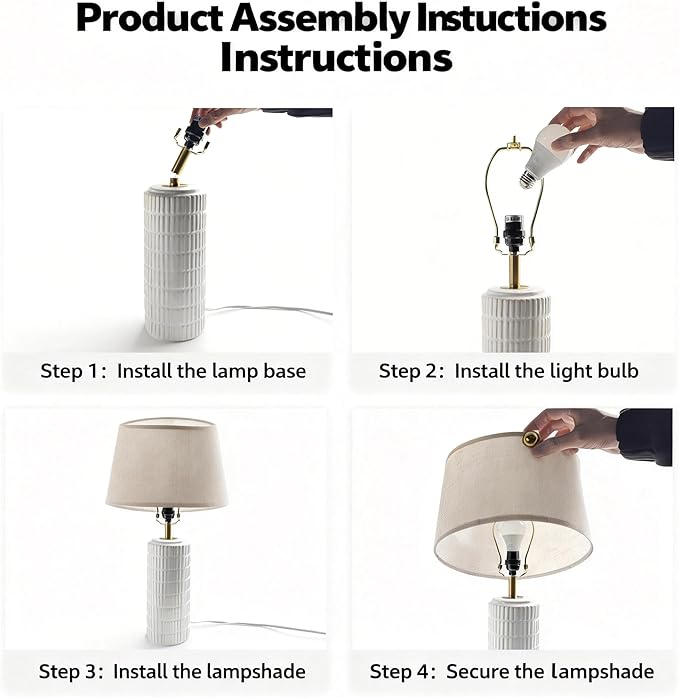 23" Modern Ceramic Table Lamps for Bedroom Set of 2,Farmhouse Bedside Night Stands Lamp for End Table Home Decor,Boho Nightstand Lamps Set of 2 for Living Room, White Desk Lamps for Home Office