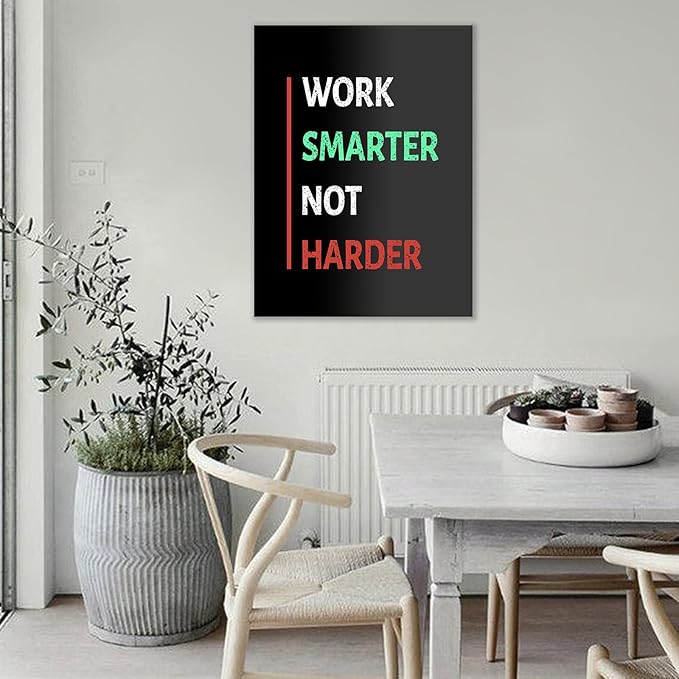Motivational Canvas Poster Print Wall Art Inspirational Quotes Work Smarter Picture Positive Painting Wall Decor Artwork for Modern Home Bedroom Office Stretched and Framed [18''W x 24''H]