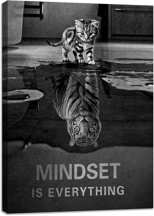Kuiluuye Inspirational Positive Quotes Canvas Office Decor Motivational Black Tiger Wall Art Mindset Cat Poster Painting Prints Art Wall Decor Living Room Bedroom Framed Artwork Decorations 18""x24""