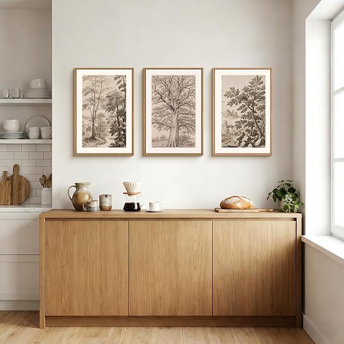 Large Vintage Tree Sketch Framed Canvas Wall Art,Brown and Beige Botanical Wall Decor,Natural Forest Artwork,Textured Landscape Art Print for Living Room,Bedroom,Office- 16"x24"x3