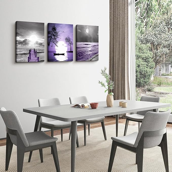 wall decorations for living room 3 Piece framed canvas wall art bathroom artwork for wall painting office bedroom wall decor Black and white ocean purple Landscape modern family Posters home decor