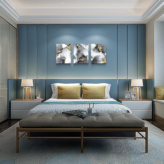 TTHYUEWS Abstract Wall Art For Living Room Bedroom Wall Decor Artworks Office Decor Abstract Ink Wall Paintings 3 Piece Bathroom Wall Posters Canvas Prints Pictures Ready To Hang Home Decorations
