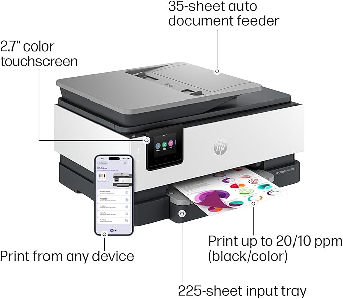 HP OfficeJet Pro 8125e Wireless All-in-One Color Inkjet Printer, Home Office, Print/Scan/Copy, ADF, Duplex Printing, AI-Enabled (Renewed)