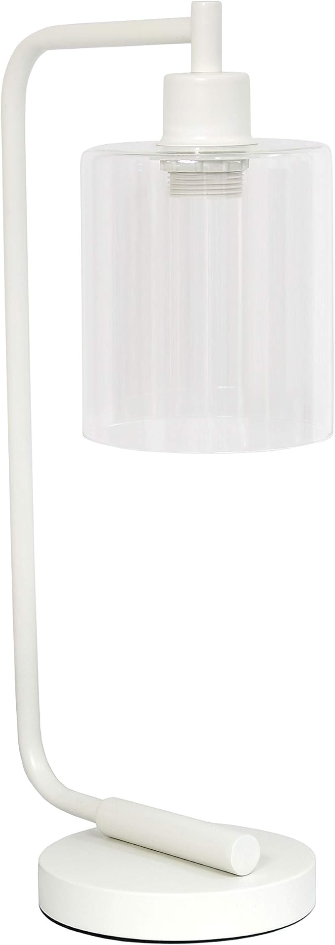 Simple Designs LD1036-WHT Bronson Antique Style Industrial Iron Lantern Desk Bedside Glass Shade Table Lamp, White