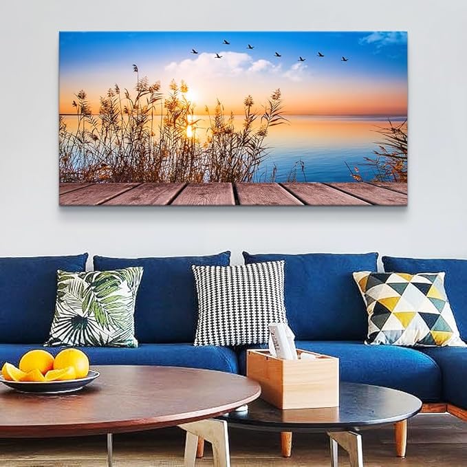 MHARTK66 Beach Wall Art Canvas Print Ocean Pictures Nature Artwork Wall Decor Seascape Painting Large Sunset Landscape Picture Modern for Living Room Bedroom Bathroom Office Home Decorations 30" x 60"