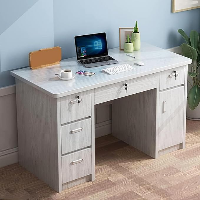 Office Computer Desk 29.5" H with Drawers, Wood Computer Desk Vanity Desk, Wood with Drawers, Workstation Desk for Bedroom Living Room (Gray,47" L x 20" W x 30" H)