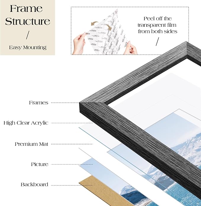 TWING Collage Picture Frames Wall Decor 10 Pack, Gallery Wall Grey Picture Frame Set for Wall or Tabletop Display, Multi Sizes with Two 8x10, Four 5x7, and Four 4x6 Photo Frames