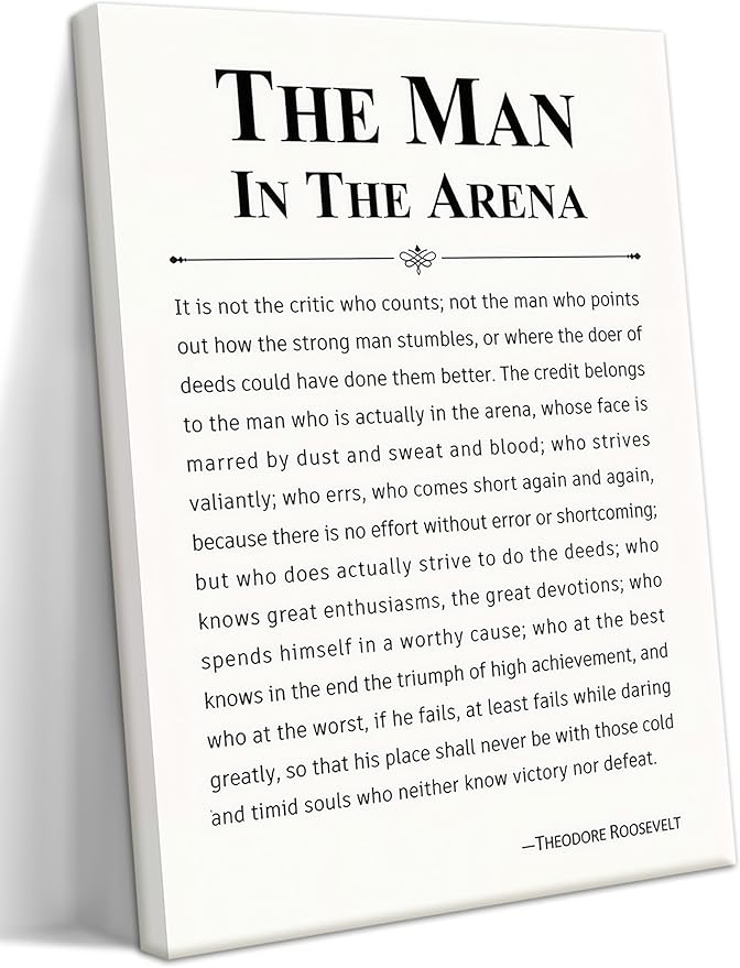 Framed Motivational Wall Decor for Men, The Man in The Arena Office Inspirational Wall Art, Positive Quotes Pictures, Spiritual Canvas Prints, Faith Based Gifts for Living Room, Bedroom 12x16 inch