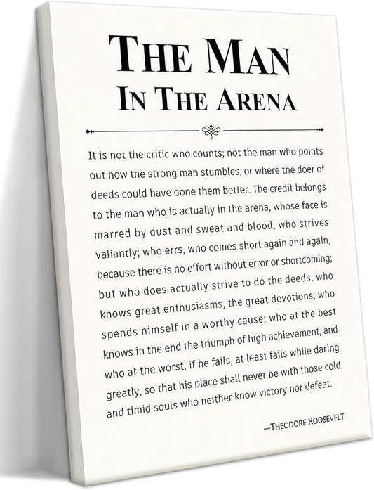 Framed Motivational Wall Decor for Men, The Man in The Arena Office Inspirational Wall Art, Positive Quotes Pictures, Spiritual Canvas Prints, Faith Based Gifts for Living Room, Bedroom 12x16 inch