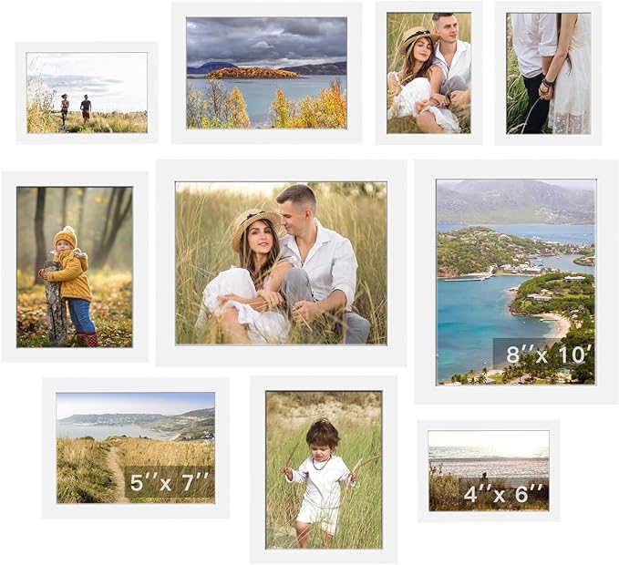 Picture Frames, Picture Collage Wall Decor 10 PCS, Gallery Wall Frame Set for Wall Mounting or Tabletop Display, Multi Sizes Including 8x10, 5x7, 4x6 Family Photo Frames White