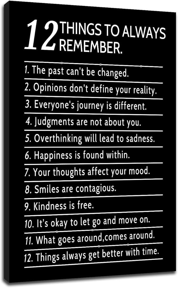 12 Things Always Remember Motivational Wall Decor Inspirational Office Poster Quotes Printed on Canvas Picture Modern Positive Artwork for School Workplace Gym Stretched and Framed [24" W x 36" H]