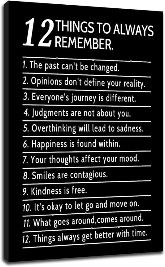 12 Things Always Remember Motivational Wall Decor Inspirational Office Poster Quotes Printed on Canvas Picture Modern Positive Artwork for School Workplace Gym Stretched and Framed [24" W x 36" H]