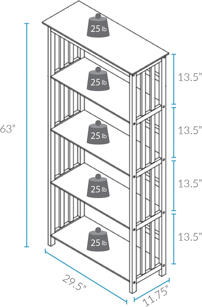 Mission Style 5-Shelf Bookcase-Espresso