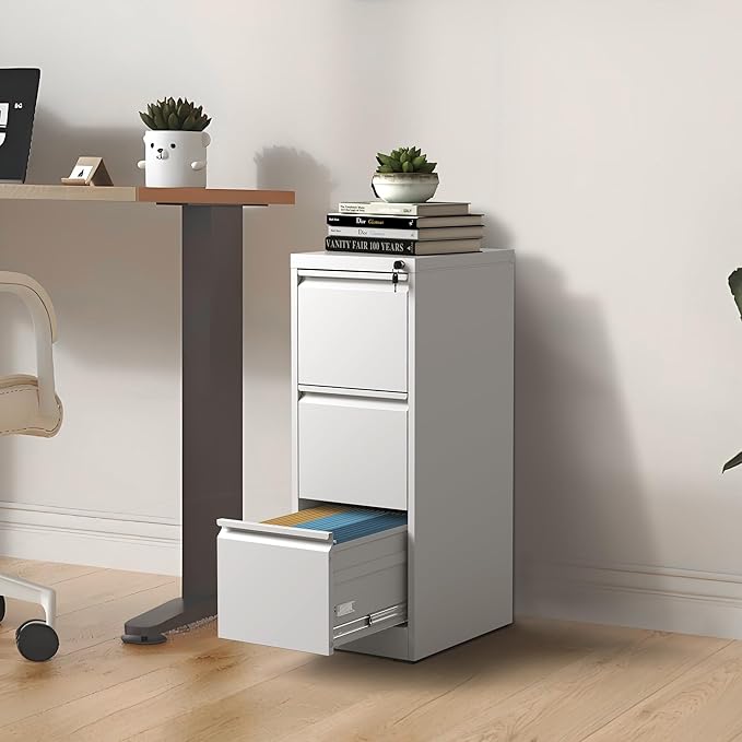 3 Drawer File Cabinet with Lock, Metal Filing Cabinet for Home Office, Vertical File Cabinet for Letter/Legal/A4/F4 Documents, Easy to Assemble Steel Storage Cabinet