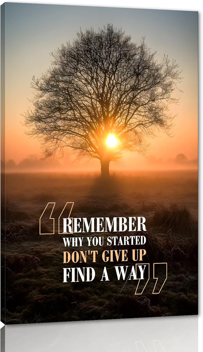 Remember Why You Started-Inspirational Framed Office Wall Art Sunset and Big Tree Nature Scenery Artwork Framed 28x44 inches