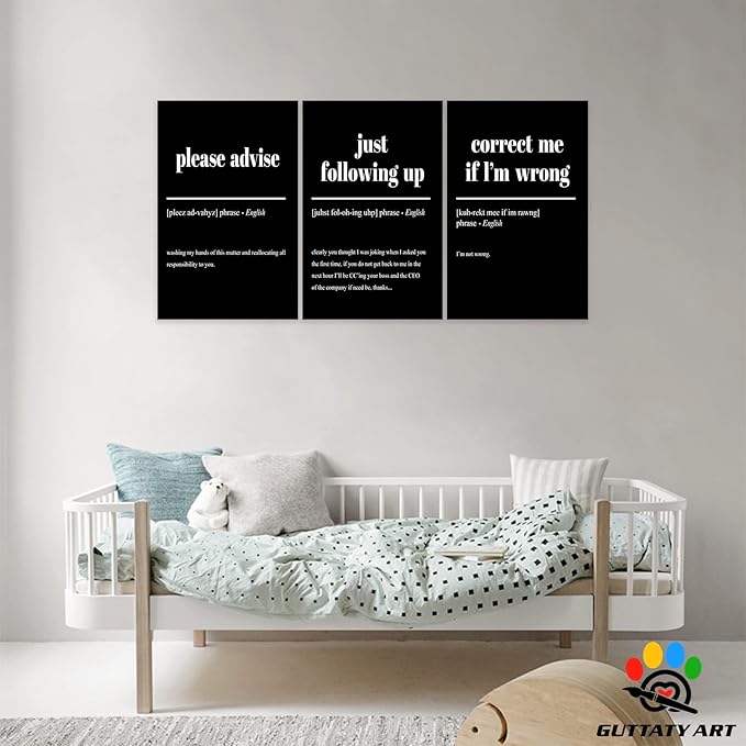 Office Wall Art - 3 Panel Motivational Canvas With Inspirational Quotes for Home Decor, Positive Entrepreneur Words Poster Frame for Company 20"x30"x3Pcs