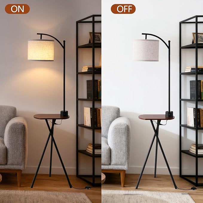 Floor Lamp with Oval Side Table, 3 Color Temperature 9W LED Bulb, Remote and Foot Switch Control, USB A and C Ports, Dual AC Outlets, 1-Hour Timer, Modern Lamp for Living, Bedroom, Black