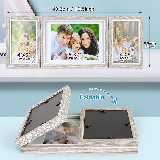 ZEEYUAN 4x6 & 5x7 Desktop Hinged Foldable Picture Frame Gifts for Mom Mother, Mothers Day Photo Frame Gifts for Mom from Daughter Son, Collage Multiple Picture Frames Desk Display with Glass Front