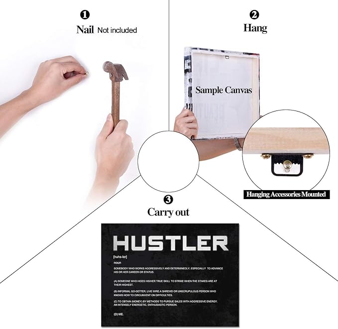 Office Inspirational Canvas Wall Art Hustler Noun Painting Motivational Entrepreneur Quotes Modern Inspiring Hustle Pictures Posters Prints Artwork Home Decor for Living Room Framed (18”Hx24”W)