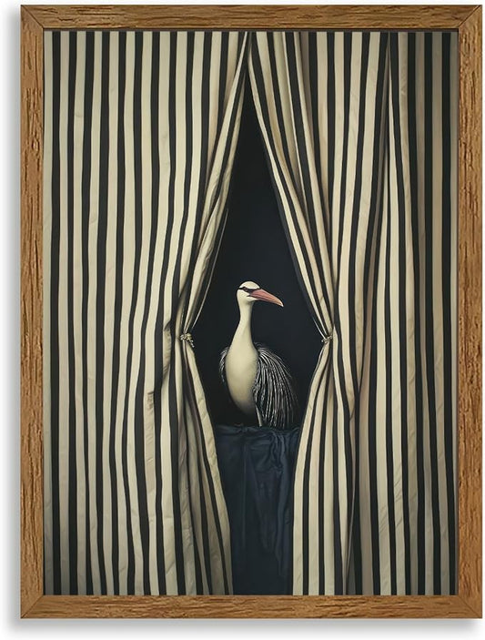 AVECCO Funny Black and White Elegant Bird Wall Art, Unique Modern Home Wall Decor, Eclectic Animal Art Prints for Bathroom Bedroom Living Room Office Home Decoration Ready to Hang 12x16 In Wood Framed