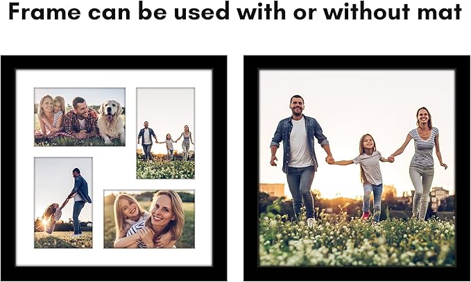 Americanflat 4x6 Collage Picture Frame with Shatter-Resistant Glass - Fits Four 4x6 Photos or Use as One 12x12 Picture Frame - Signature Collection - Collage Frames for Wall Display - Black