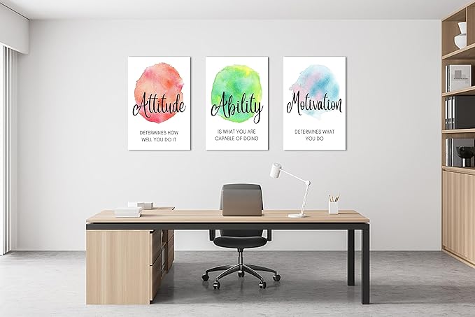 3 Piece Motivational Quotes Abstract Watercolor Canvas Print Pictures Wall Decor, Men Women Inspirational Framed Artwork Home Office Decor 20"x30" x 3 Pcs