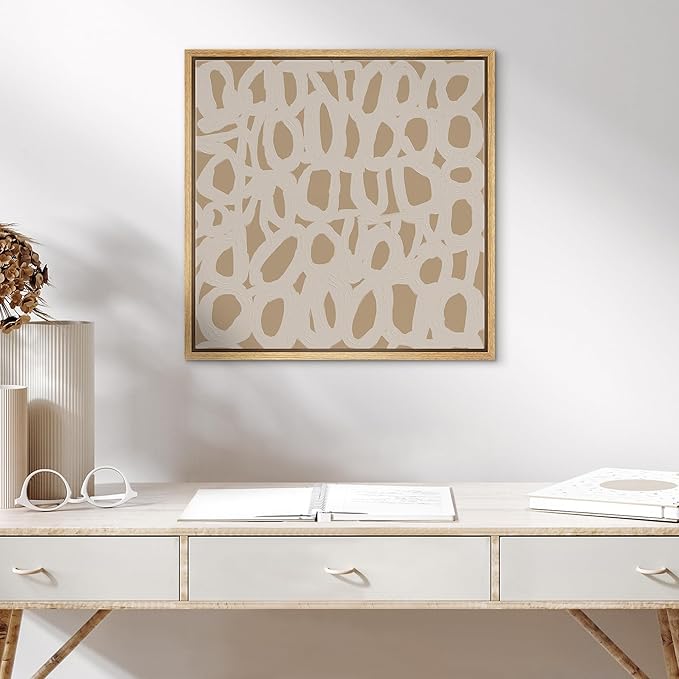 SIGNWIN Framed Canvas Print Wall Art Neutral Looping Circles Minimal Abstract Illustration Modern Art Decorative Nordic Minimal Calm/Zen for Living Room, Bedroom, Office - 16"x16" Natural