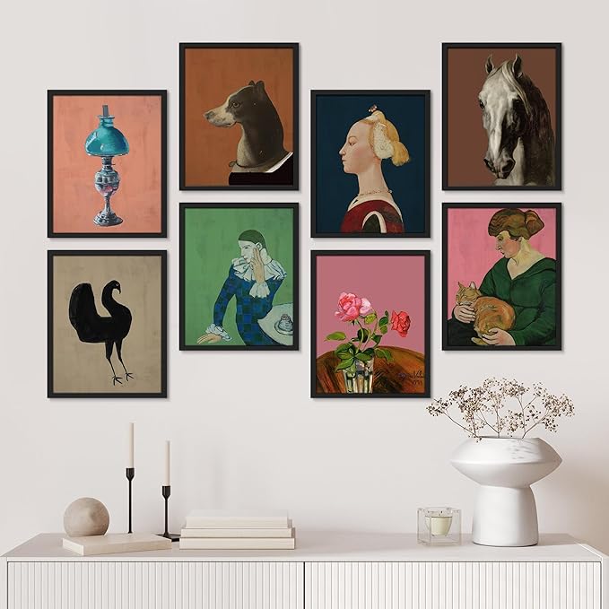SIGNWIN Framed Poster Bathroom Decor 11"x14"x 8 Black, Wall Art Room Decor Multicolor for Living Room, Bedroom, Office European Animal Woman Renaissance Portrait Vintage Illustrations Bohemian