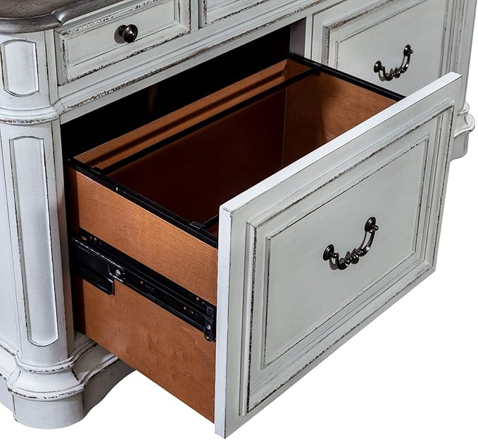Liberty Furniture Magnolia Manor Filing Credenza & Hutch for Home Office - Antique White & Weathered Bark