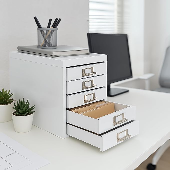 Office Storage Cabinet - File Cabinet Mini 5 Tier Metal File Organizer Document Organizer, for Home, Office, Desk (White)
