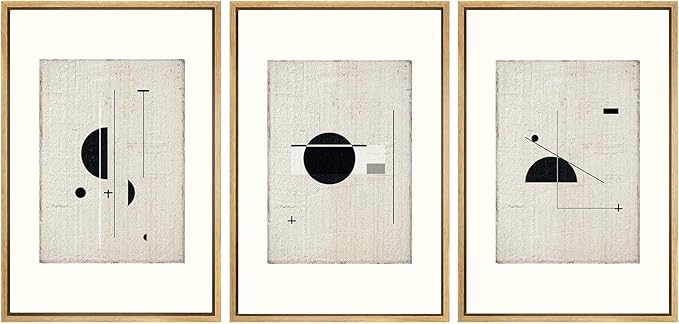 SIGNWIN Framed Canvas Print Wall Art Set Mid-Century Modern Geometric Polygons Abstract Shapes Illustrations Modern Art Decorative Minimal Duotone for Living Room, Bedroom, Office - 24"x36"x3 Natural