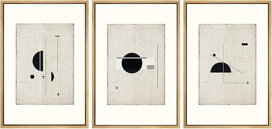 SIGNWIN Framed Canvas Print Wall Art Set Mid-Century Modern Geometric Polygons Abstract Shapes Illustrations Modern Art Decorative Minimal Duotone for Living Room, Bedroom, Office - 24"x36"x3 Natural