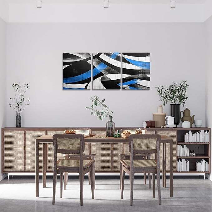 jejeloiu Kids Abstract Art 3 Piece Canvas Wall Art for Living Room Bedroom 12"x16"x3pcs Geometric Office Decorations Artwork Posters Blue Modern Art Picture Wall Decor for Home Decor Bathroom