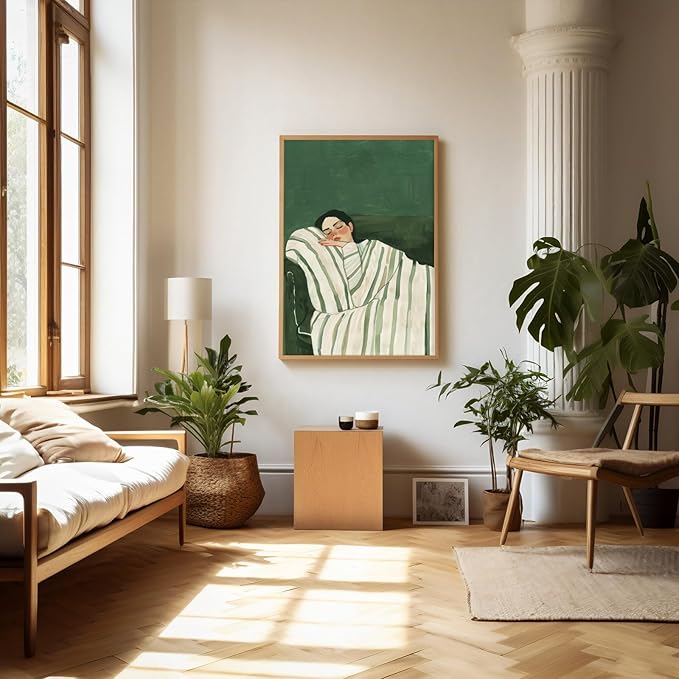 ZHGYGBN Abstract People Canvas Wall Art for Room Aesthetic Minimalist Print Sleeping Woman Picture Woman Lying On Couch Poster for Living Home Bedroom Decor 16X24Inch Unframed Modern Emerald Green