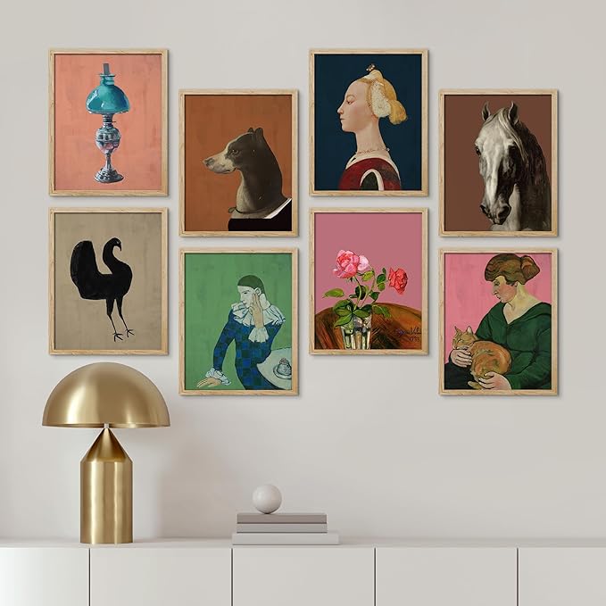 SIGNWIN Framed Poster Bathroom Decor, Wall Art Room Decor Multicolor for Living Room, Bedroom, Office European Animal Woman Renaissance Portrait Vintage Illustrations Bohemian - 12"x16"x 8 Natural