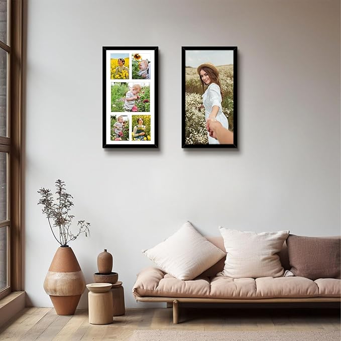 Golden State Art, 12x24 Black Wood Picture Frame - White Mat for 8x10 and 5x7 Photos - Real Glass, Sawtooth Hanger, Swivel Tabs - Wall Mounting - Great for Posters, Weddings, and Engagements