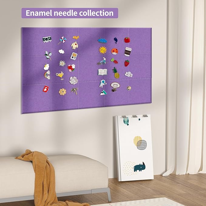 Large Cork Bulletin Board Alternative for Offices, Size 60 x 35 inches - 15-Pack; Felt Bulletin Board Dart wall Protectors for Office Walls, Schools, and Home wall Decoration, Purple.