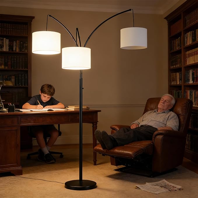 80 Inch Arc Floor Lamp for Bedroom, 3-Light Dimmable Standing Lamp for Living Room, 2400LM Super Bright Tree Lamp with Remote Control, Tall Floor Lamp for Office with Adjustable Arms & Weighted Base