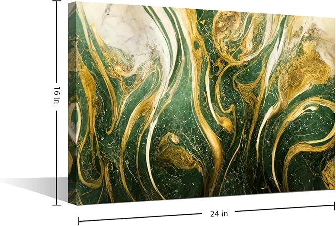 Canvas Wall Art for House 1 Panel Modern Abstract Canvas Artwork Gold and Green Blue Poster Printing for Designers Office Wall Decor Dilettante Living Room Canvas Decor Framed Ready to Hang 24x16 in